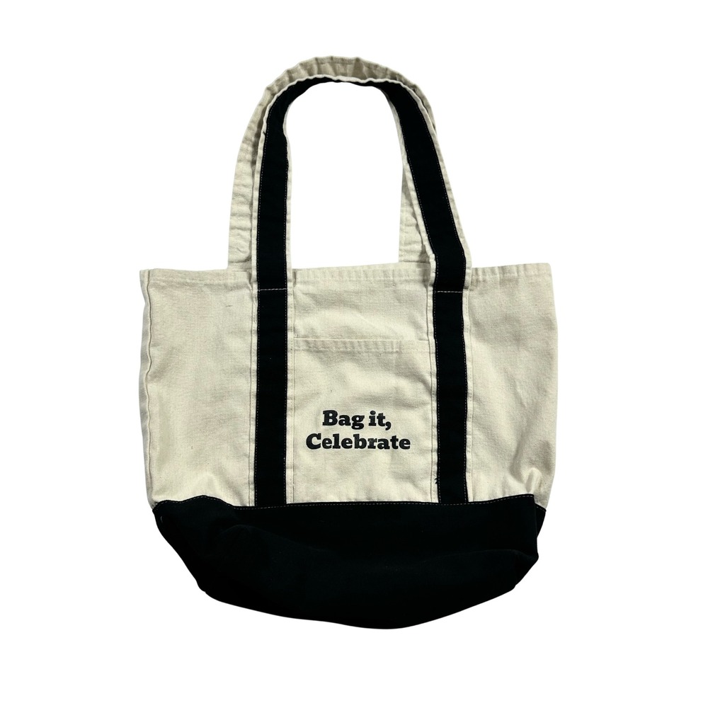Bag it Celebrate Thin Canvas Tote Bag Cream Black Contrast Shoulder Bag Small
